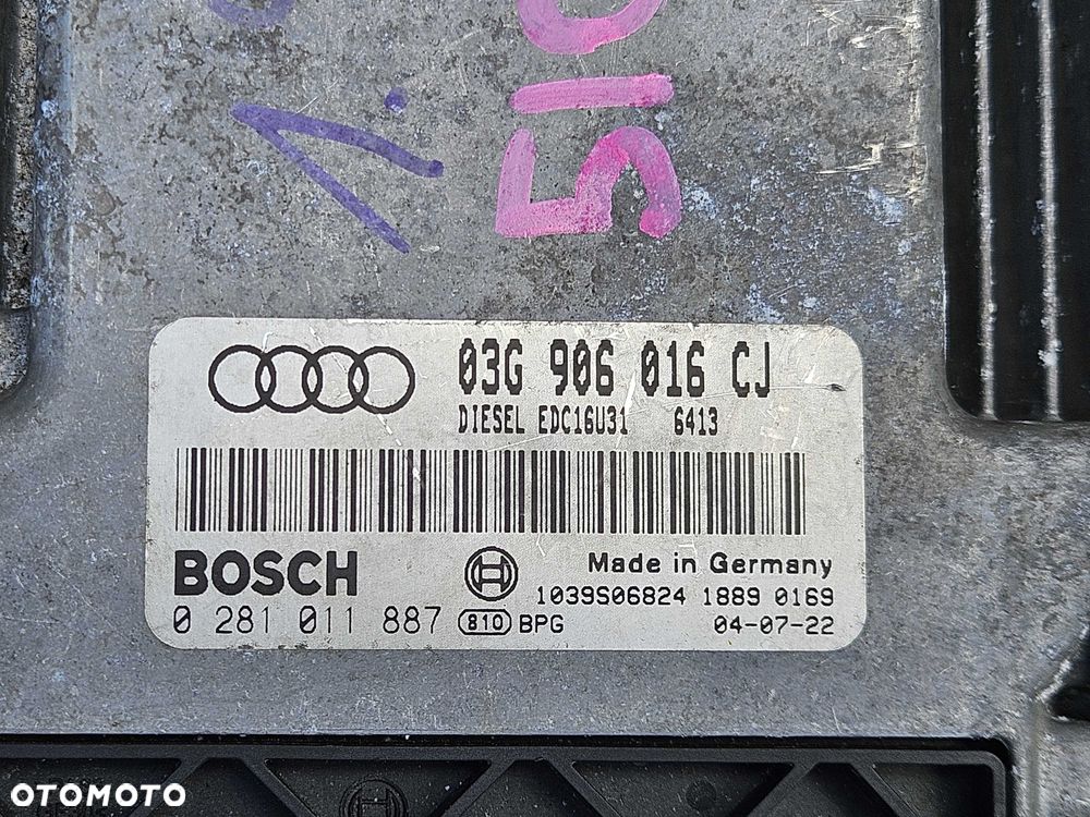 Komputer 03G906016CJ 0281011887 Moduł Sterownik Silnika Silnik 1.9 TDI BKE Diesel Audi A4 B6 - 2