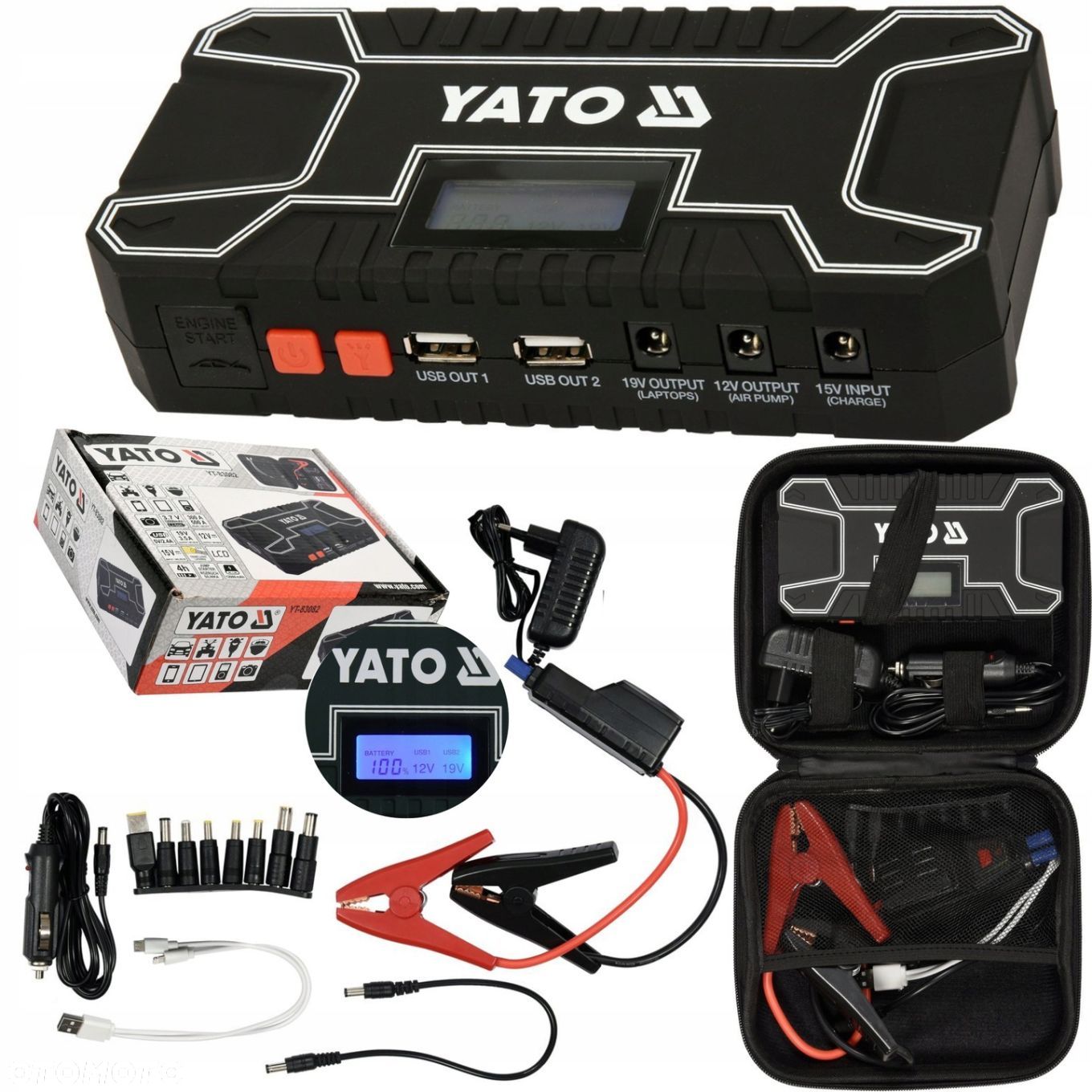 YATO URZĄDZENIE ROZRUCHOWE POWERBANK 12000mA WYŚWIETLACZ LCD 12V YT-83082 - 1