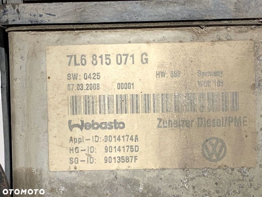 WEBASTO  VW TOUAREG (7LA, 7L6, 7L7) 2002 - 2013 3.0 V6 TDI 176 kW [240 KM] olej napędowy 2007 - - 4
