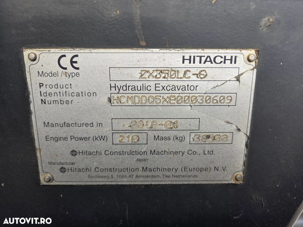 Hitachi ZX350-6, 2019, 12.535h, cupa NOUA 2,2mc, Masa operationala 36,3t, 3 pompe hidr HITACHI, ad sapare 8m, inst picon, lant 90% ok doar 293h mars, camera spate si laterale, AC, ridica 22 tone, posibilitate leasing 4 ani-STARE BUNA-PROMOTIE 83.900 EUR+Tva - 20