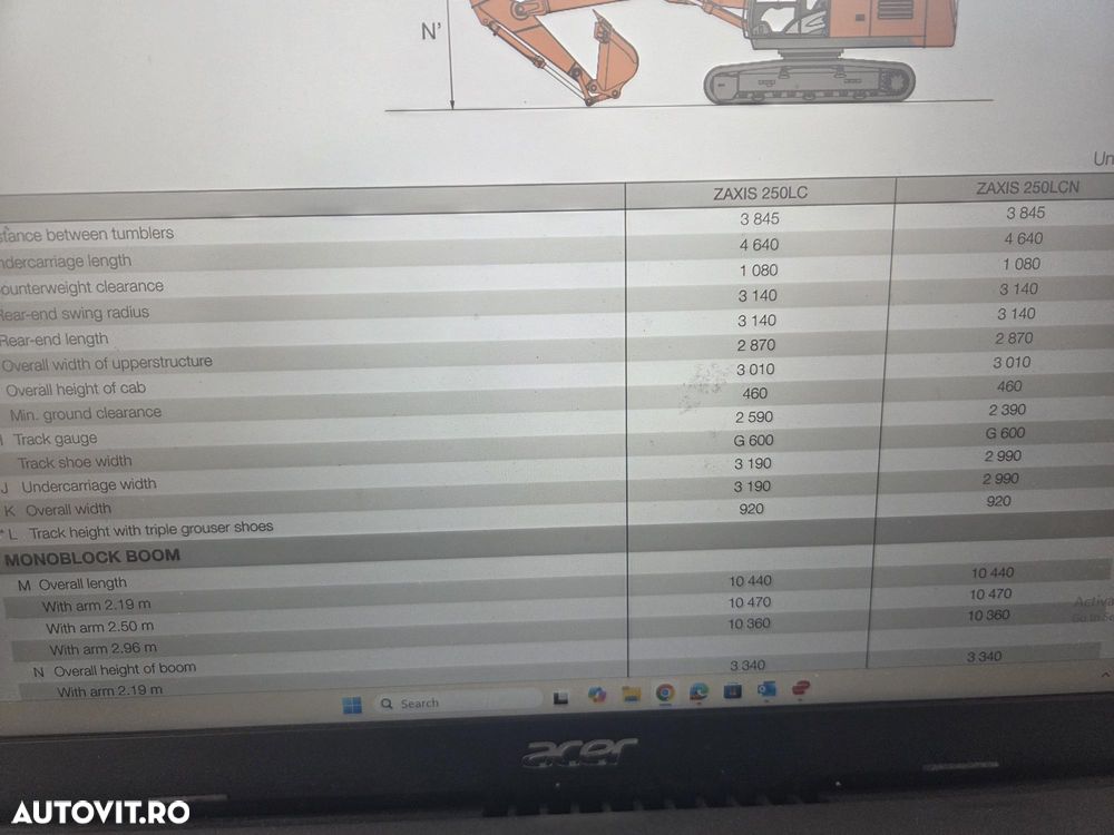 Hitachi ZX250-6, 2019, 6.254h, Masa operationala 27,1tone, cupa NOUA 1,55mc, cupla rapida, lant 80% bun doar 1.109h deplasare, consum mediu 12,5l/h, ad sapare 7m, camera spate si laterale, ridica 16,2 avertizare antirasturnare, 3 pompe hidr, PROMOTIE 86.900 - 37