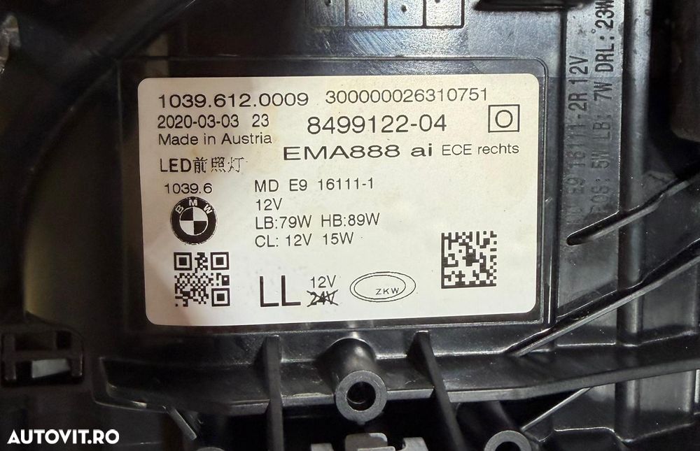 Far dreapta full led adaptive BMW G30, G31 an 2017-2023 stare perfecta cod 8499122 - 4