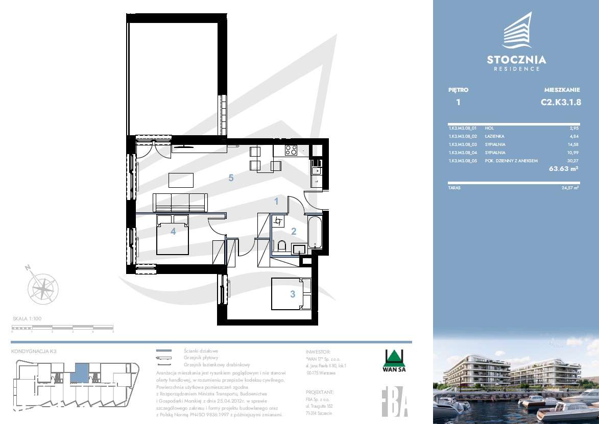 Mieszkanie 63,63 m2 + taras | Stocznia Residence
