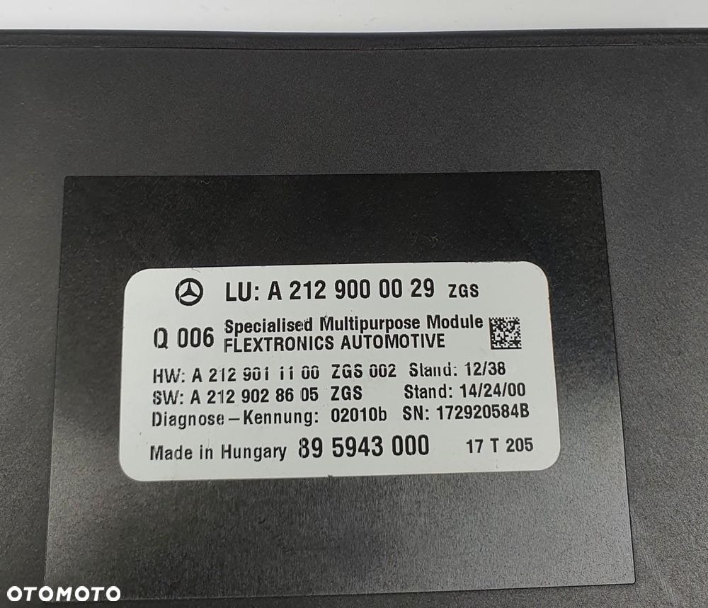 MODUŁ STEROWNIK MERCEDES W246 A2129000029 - 2