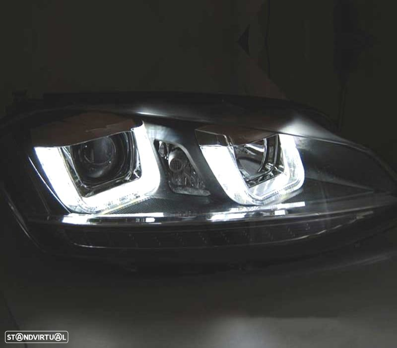 FAROS VOLKSWAGEN VW GOLF 7 12-17 U-TYPE DRL DINAMICOS PRETO - 4