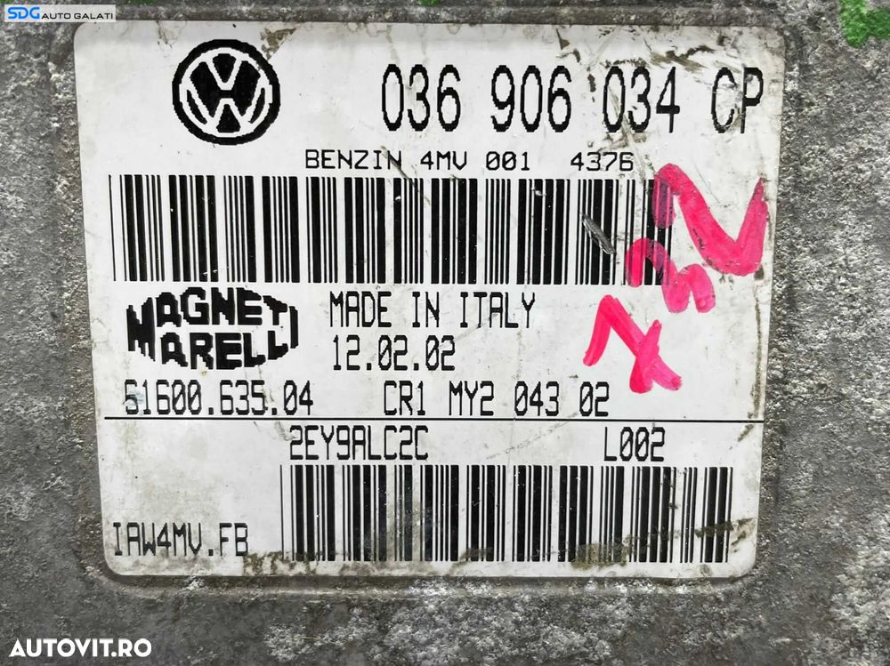ECU Calculator Motor Magneti Marelli Skoda Octavia 1 1.6 Benzina 2000 - 2010 Cod 036906034CP [L2419] - 2