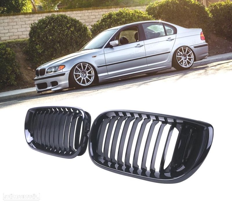 GRELHAS FRONTAIS BMW E46 BERLINA TOURING 01-05 PRETO BRILHANTE - 1