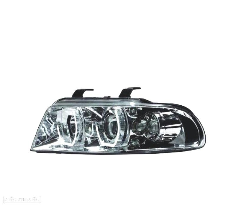 FARÓIS FRONTAIS ANGEL EYES AUDI A4 BERLINA AVANT 99-00 FUNDO CROMADO - 1