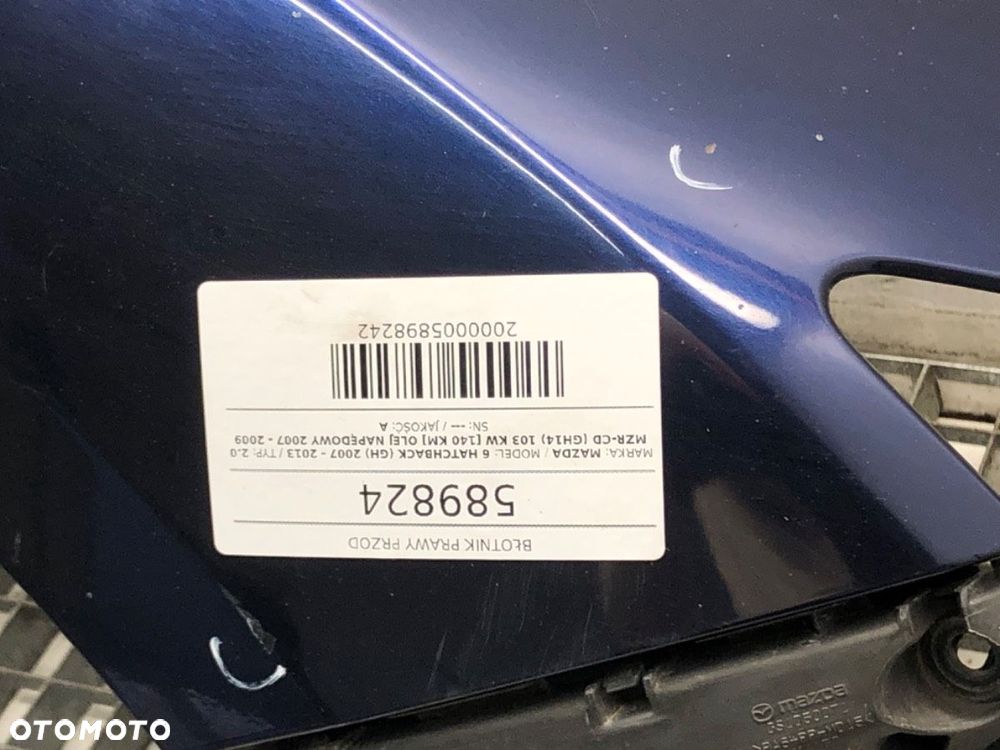 BŁOTNIK PRAWY PRZÓD  MAZDA 6 Hatchback (GH) 2007 - 2013 2.0 MZR-CD (GH14) 103 kW [140 KM] olej - 4