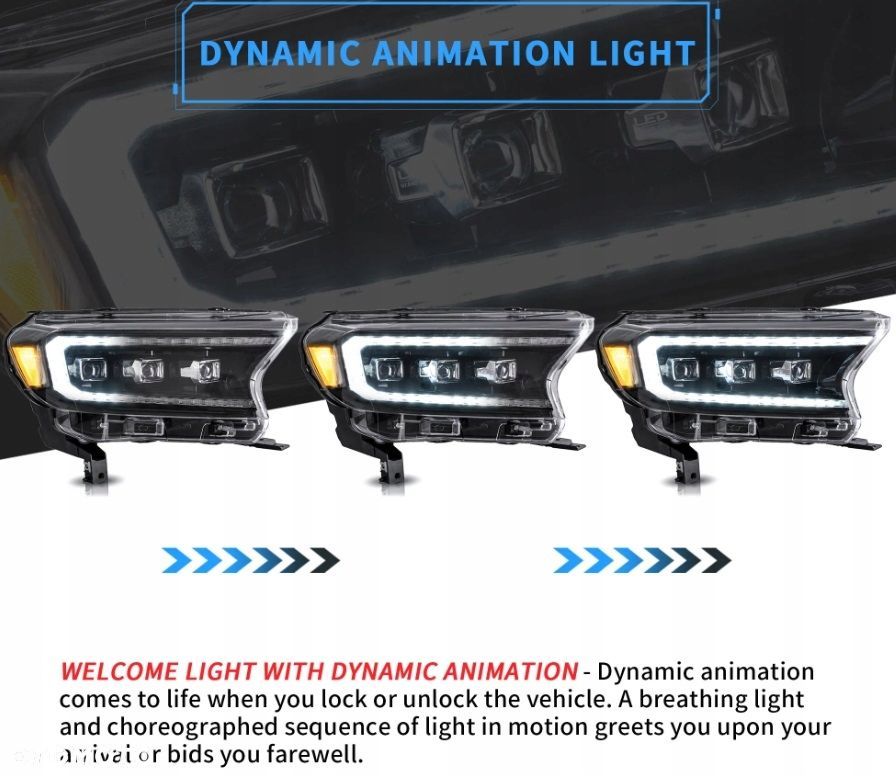 reflektor lampa kpl vland full led neon tuning ford ranger v 5 mk5 lift 16- - 9