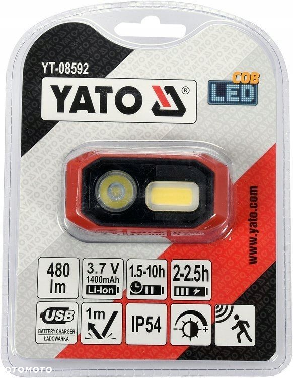 YATO LATARKA CZOŁOWA AKUMULATOROWA 480LM AKU CZUJNIK RUCHU LAMPA YT-08592 - 6