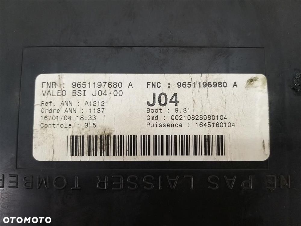 Moduł BSI sterownik Peugeot 307 2001–2005 PRZEDLIFT 9651196980 9651197680 - 2