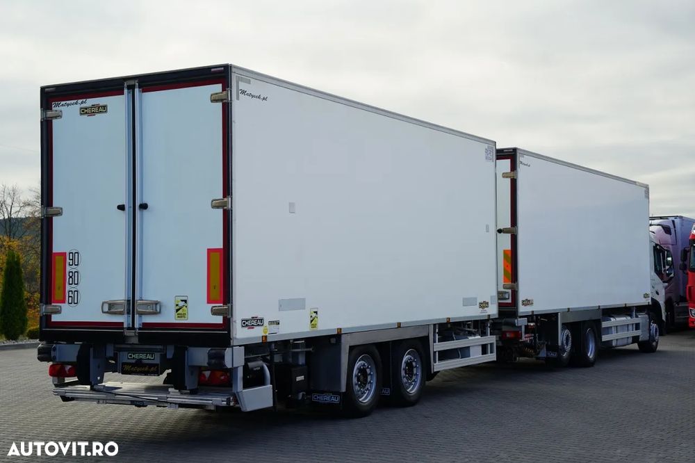 Volvo FM 500 / 6x2 / ANSAMBLU CAMION-REMORCĂ FRIGORIFIC CHERAU (ÎNCĂRCARE PRIN TRECERE) / 8,5 M + 6,8 M / CARRIER SUPRA / MULTITEMPERATURĂ / I-SHIFT / PLATFORMĂ HIDRAULICĂ DHOLLANDIA / AXĂ RIDICABILĂ ȘI VIRATOARE / - 7