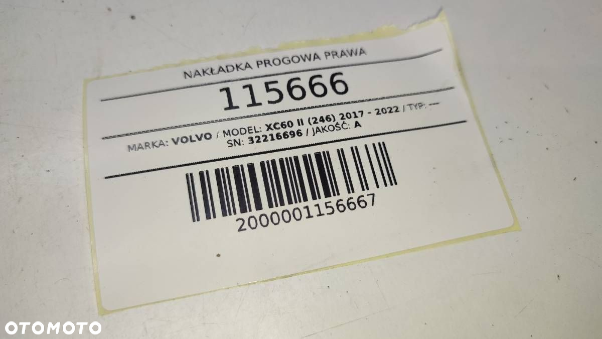 NAKŁADKA LISTWA OSŁONA PROGOWA PRAWA VOLVO XC60 II 32216696 724 PINE GREY - 6