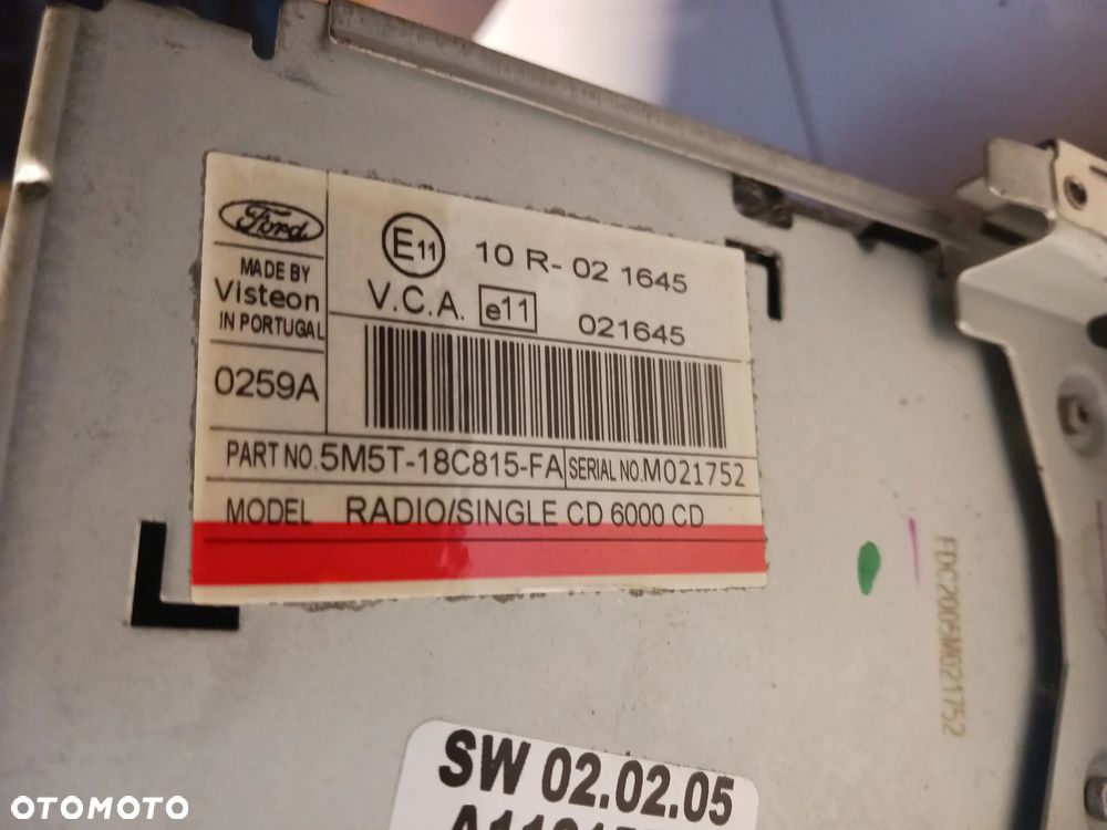 Radio Ford 6000CD 6000 CD Focus Mondeo Fiesta Transit C-max S-max 5M5T-18C815-FA - 5