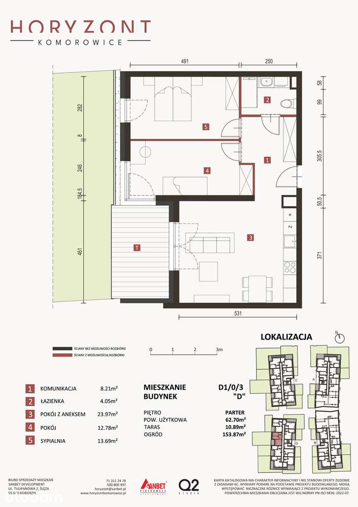 Mieszkanie na sprzedaż, 3 pokoje, 63 m², Komorowice