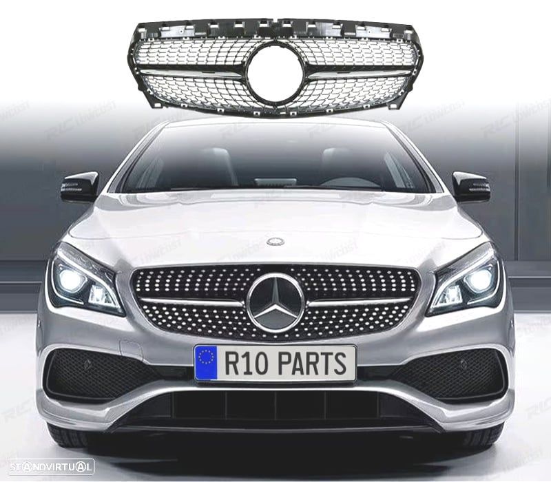 GRELHA FRONTAL MERCEDES CLA C117 16-19 LOOK GT DIAMANTE PRETO - 1