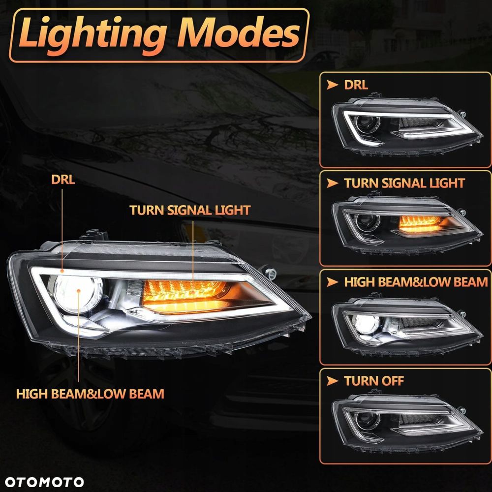 Reflektory Lampy kpl Vland Led Neon Tuning Black VW Jetta VI 5c 6 2010-2018 - 8