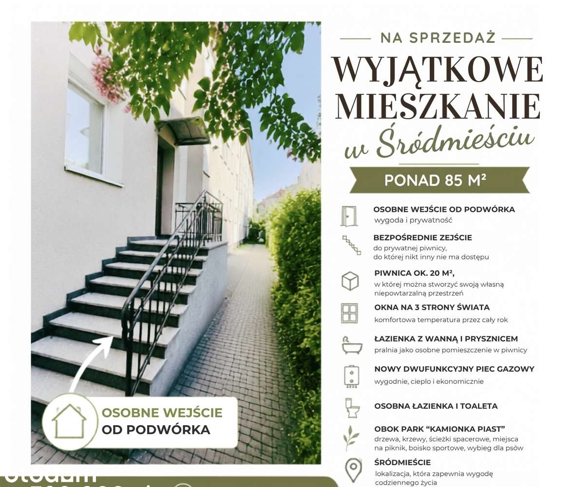 Wyjątkowe mieszkanie z OSOBNYM wejściem, 85 m2, Śródmieście