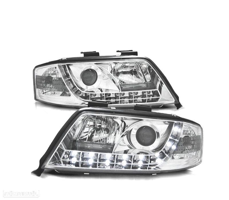 FARÓIS AUDI A6 4B 97-99 LUZ DIURNA FUNDO CROMADO - 1