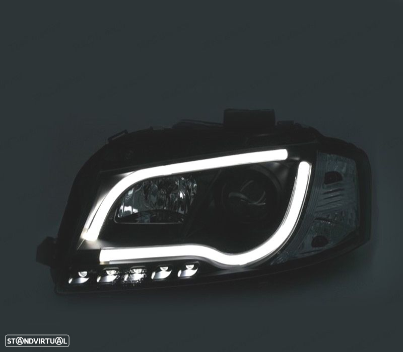 FARÓIS COM LUZ DIURNA TFL AUDI A3 8P 03-08 FUNDO PRETO - 2