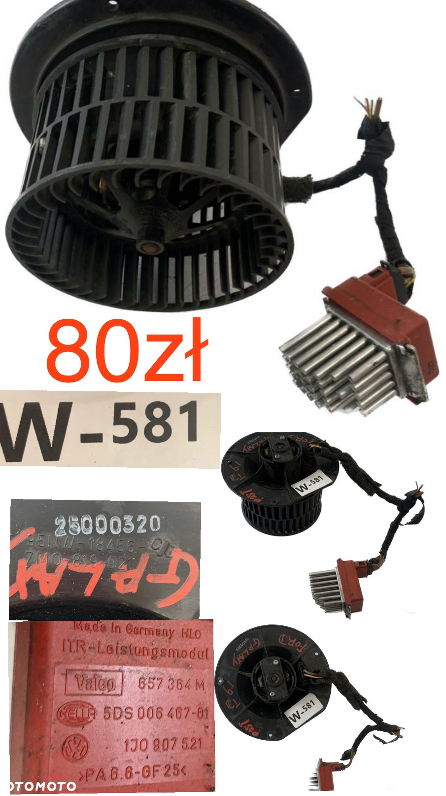 Wentylator dmuchawa nagrzewnicy Opel Adam Corsa D E Fiat Grande Punto Evo Mito VW Sharan Alhambra Galaxy Ford Fiesta Fusion B 01-07r Citroen AX Clio II Mitsubishi Spacestar 12-23r BMW F20 F30 F31 Lancia Dedra Fiat Idea 03-12r Smart Forfour 04-06r  Oryginał - 5
