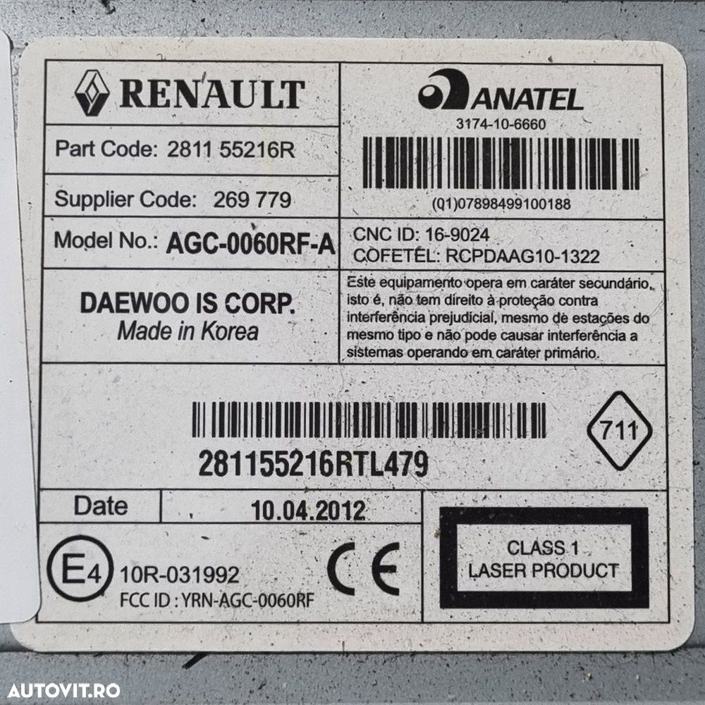 Cd player Dacia Duster 2010 - 2013 (1487) 281155216R - 5