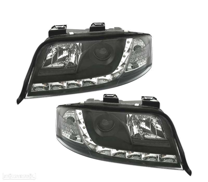 FARÓIS AUDI A6 4B 01-04 LUZ DIURNA LED FUNDO NEGRO - 1