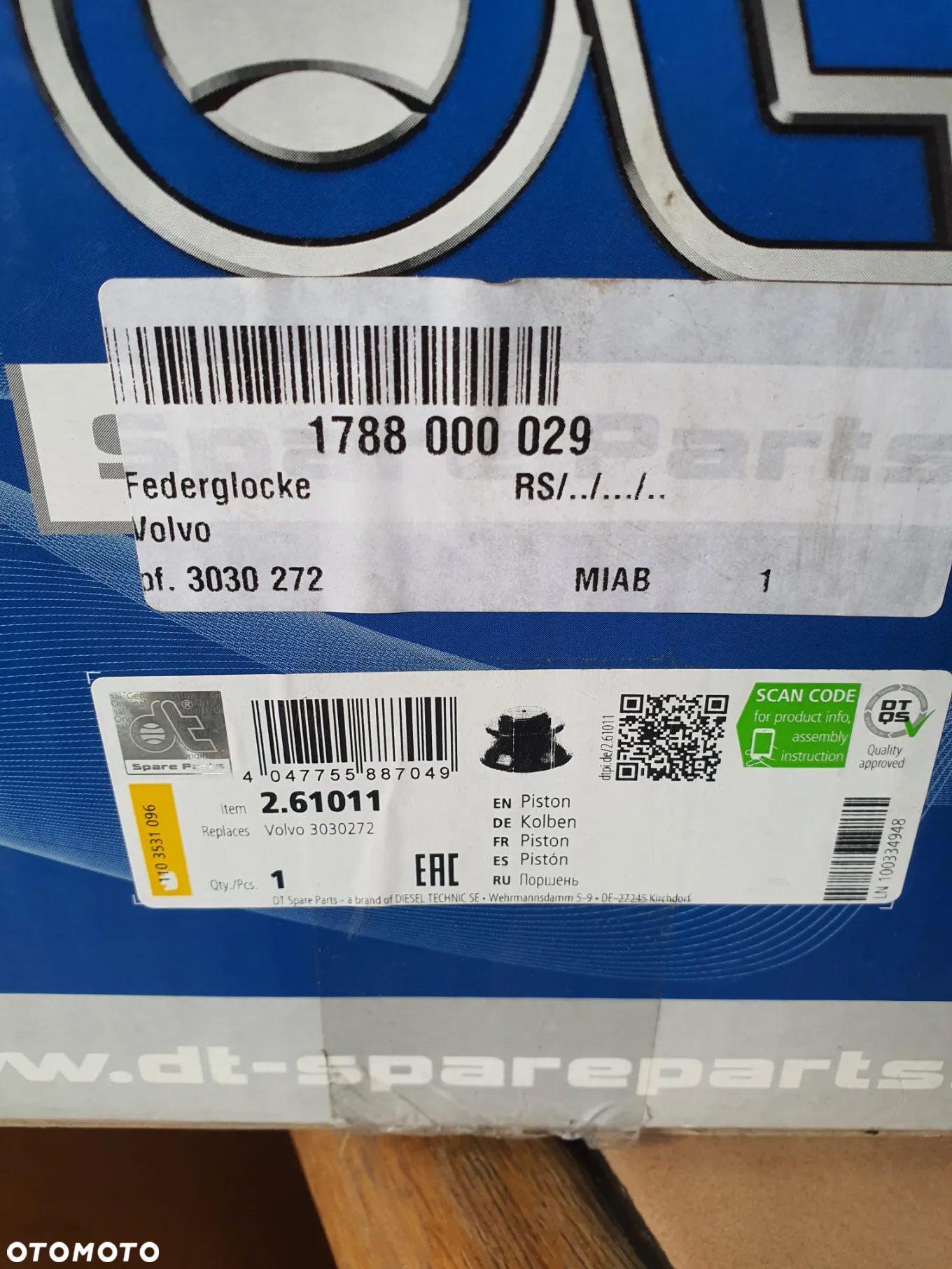 Tłok zwijaka, poduszka zawieszenia, DT Spare Parts 2.61011, Volvo - 4