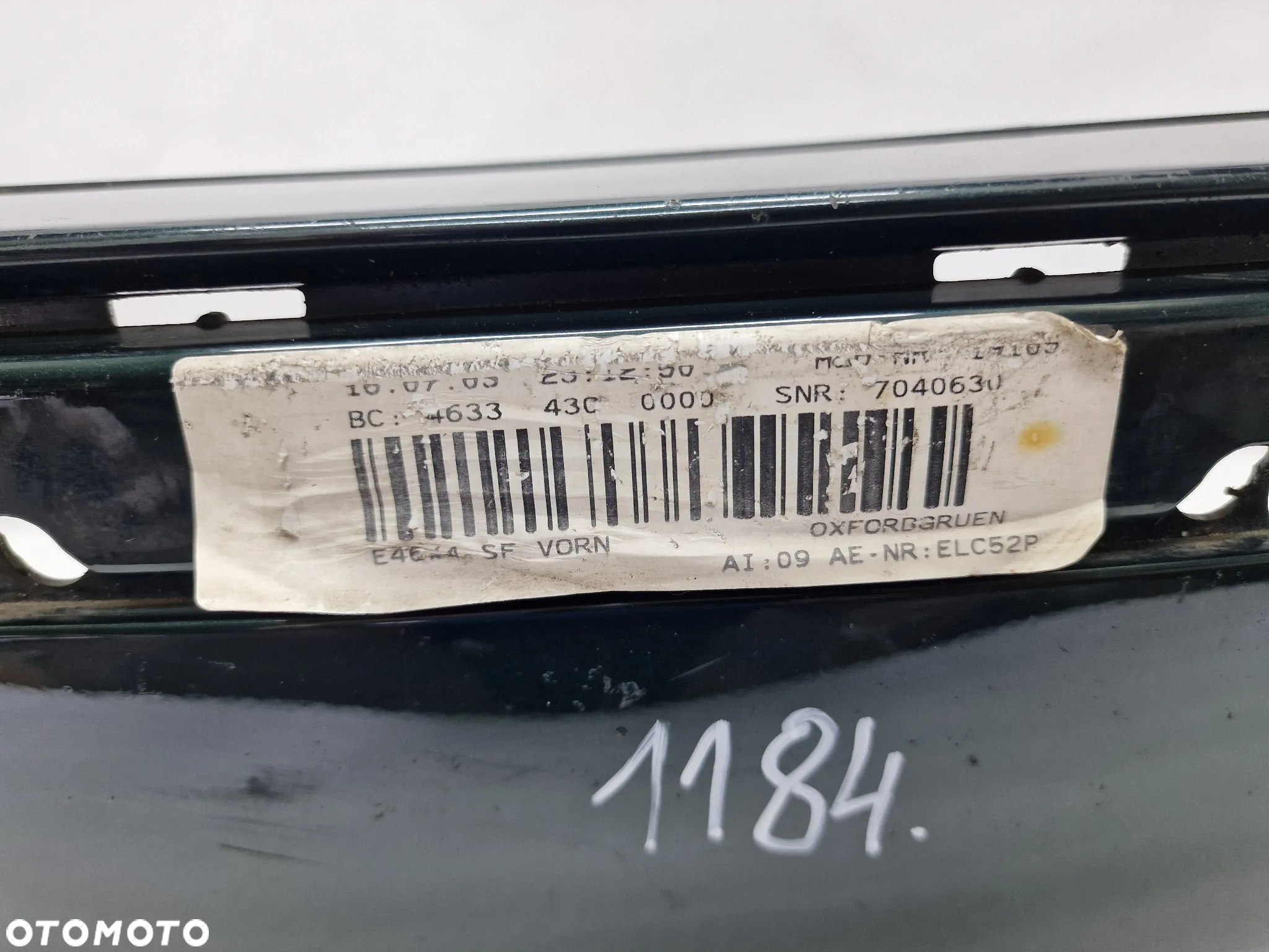 BMW E46 LIFT 01- ZDERZAK PRZEDNI PRZÓD , KOLOR ZIELONY METALIK ( OXFORDGRUEN ) , NR 51117030586 , NR AUKCJI NZ1184 - 12