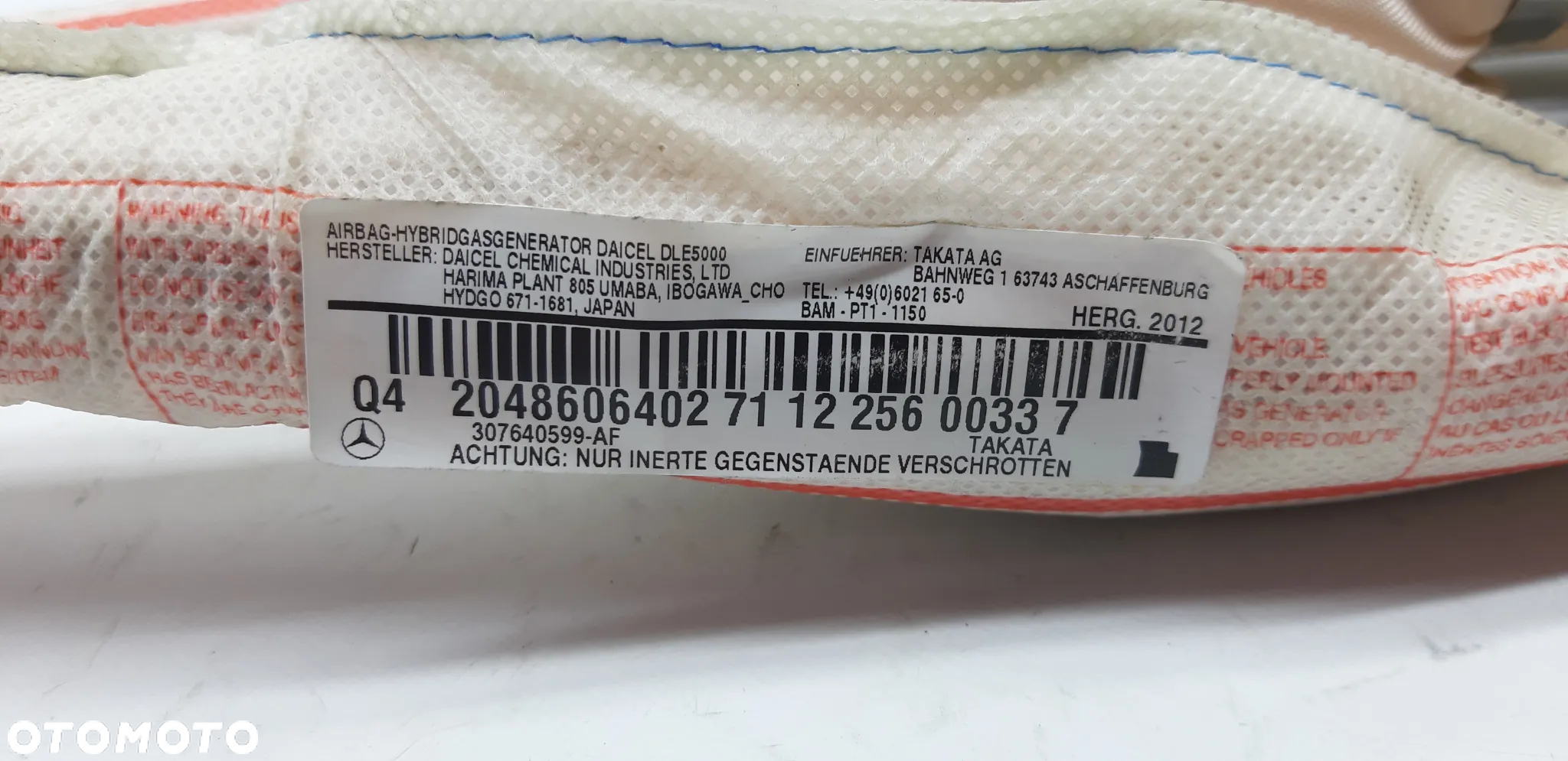 Kurtyna AIRBAG prawa A2048606402 Mercedes W204 2.2 diesel 2012r coupe - 4