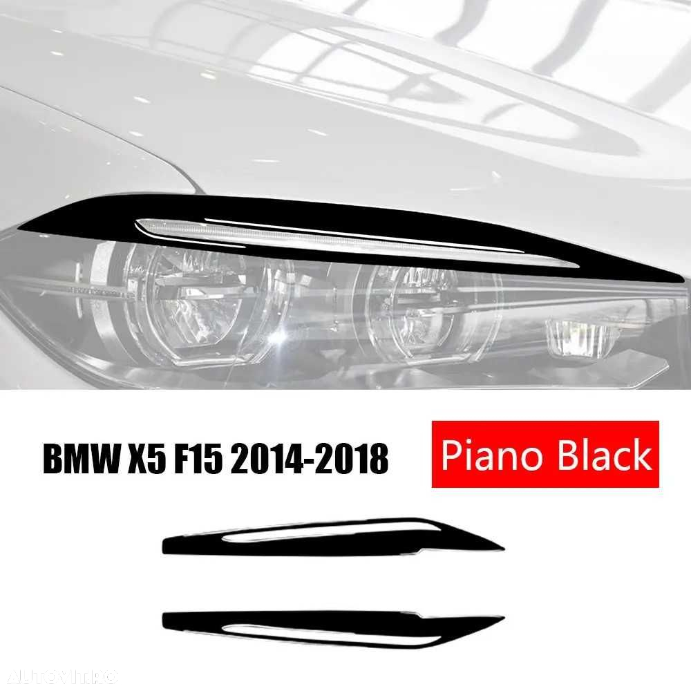 Set 2 Pleoape Faruri Far Adeziv BMW X5 F15 2014 - 2018, Negru Lucios - 2