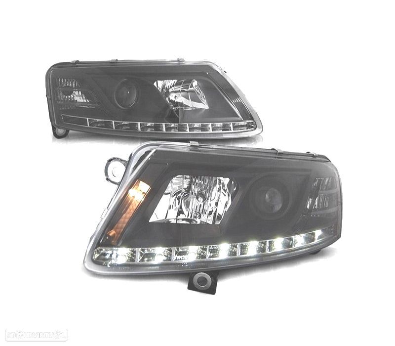 FARÓIS XENON AUDI A6 4F 04-08 LUZ DIURNA REAL FUNDO NEGRO - 1