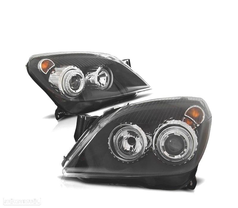 FARÓIS FRONTAIS ANGEL EYES PARA OPEL ASTRA H FUNDO PRETO - 1
