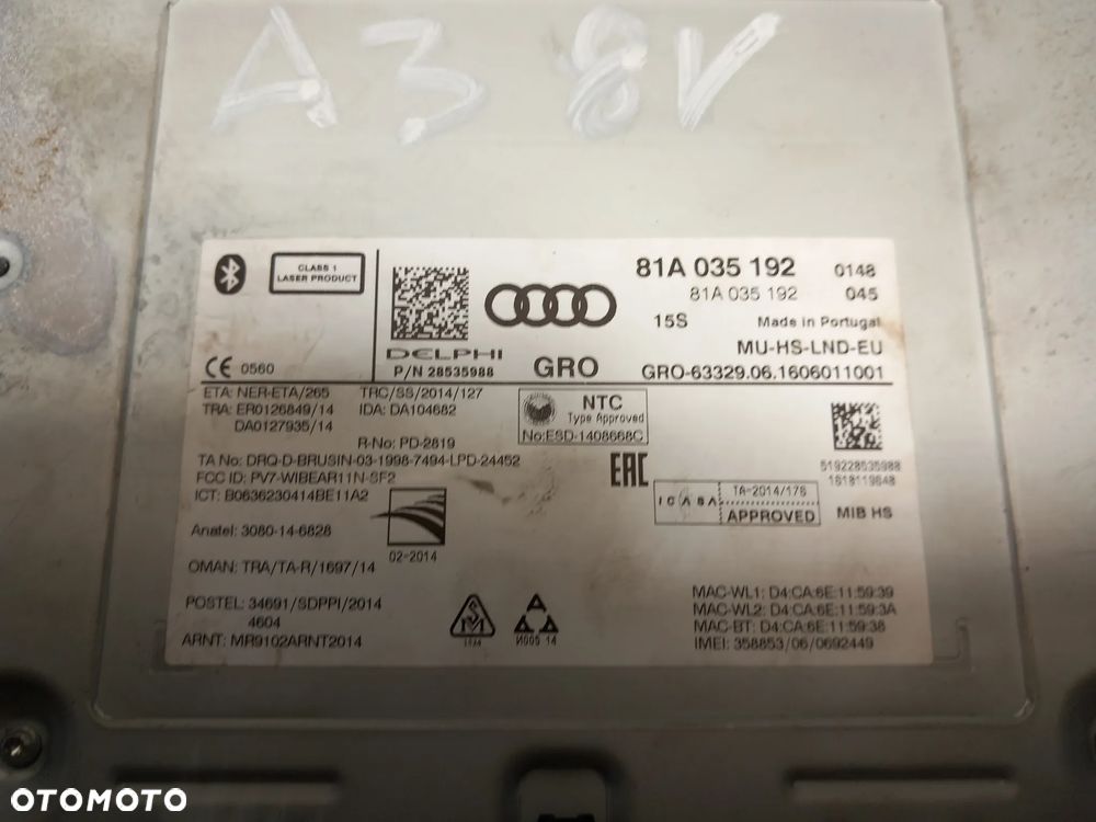 AUDI A3 8V CZYTNIK NAVIGACJI RADIA KART SD SIM MULTIMEDIA 81A035192 - 5
