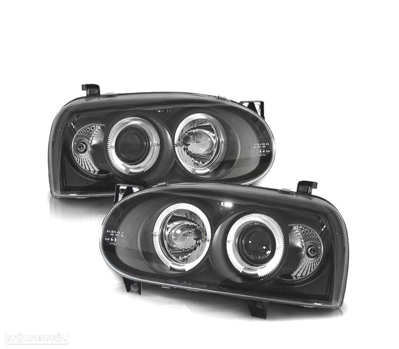 FARÓIS FRENTE ANGEL EYES PARA VOLKSWAGEN VW GOLF MK3 FUNDO PRETO H1 H1 - 1
