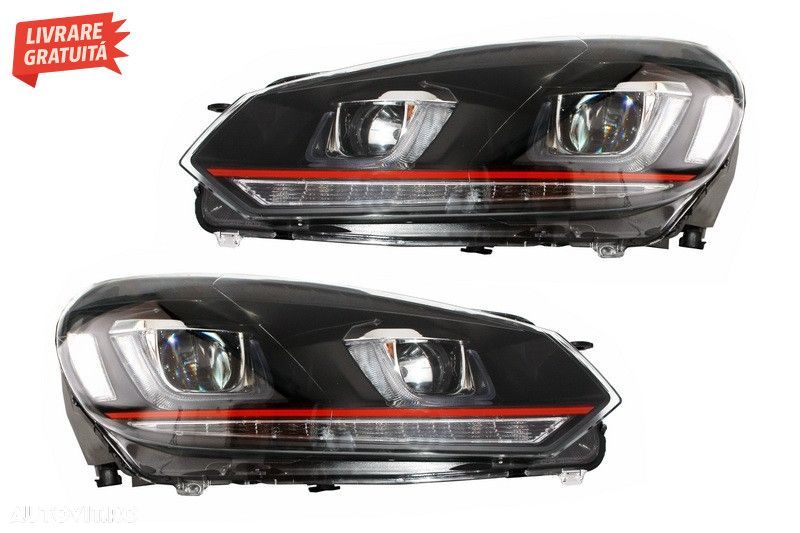 Faruri LED VW Golf 6 VI (2008-2012) Golf 7 U Design With Red Strip GTI - 2