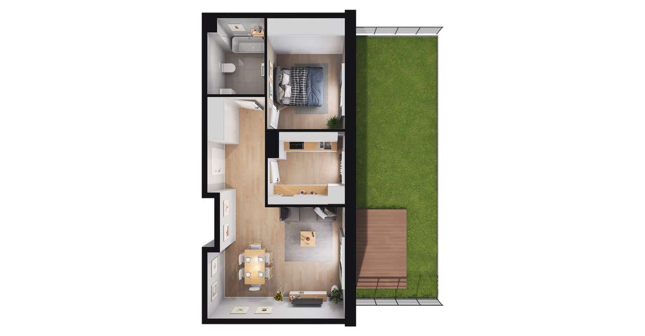 2-pokojowe mieszkanie 47m2 + ogródek
