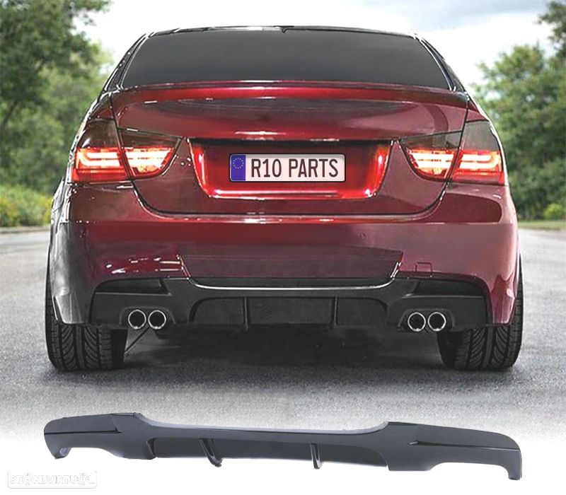 DIFUSOR BMW E90 E91 LOOK M PERFORMANCE PRETO BRILHANTE SAÍDA DUPLA - 1