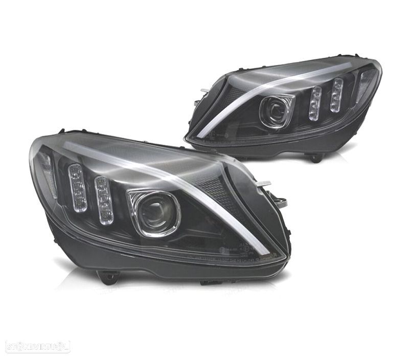 FARÓIS MERCEDES CLASE C W205 14-18 LED FUNDO PRETO - 1
