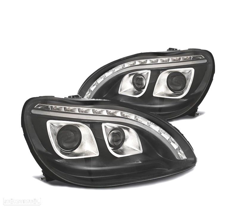 FAROIS FRONTAIS PARA MERCEDES CLASSE S W220 98-05 TUBE LIGHT FUNDO PRETO - 1