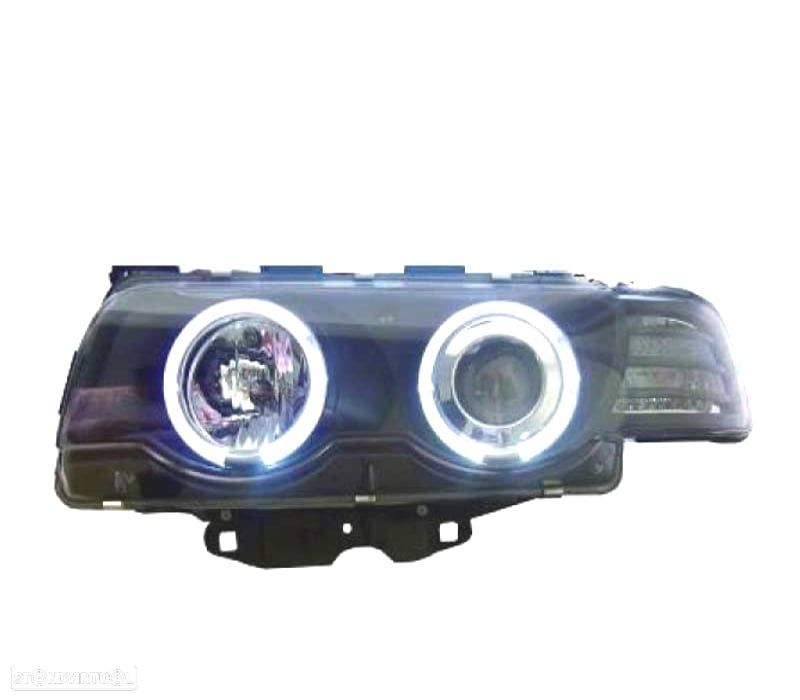 FARÓIS BMW SÉRIE 7 E38 98-01 ANGEL EYES FUNDO NEGRO - 3