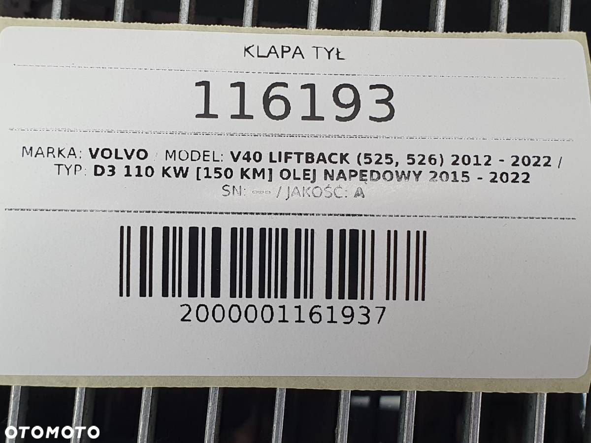 KLAPA TYŁ TYLNA BAGAŻNIKA KOMPLETNA VOLVO V40 II EUROPA 707 - 14