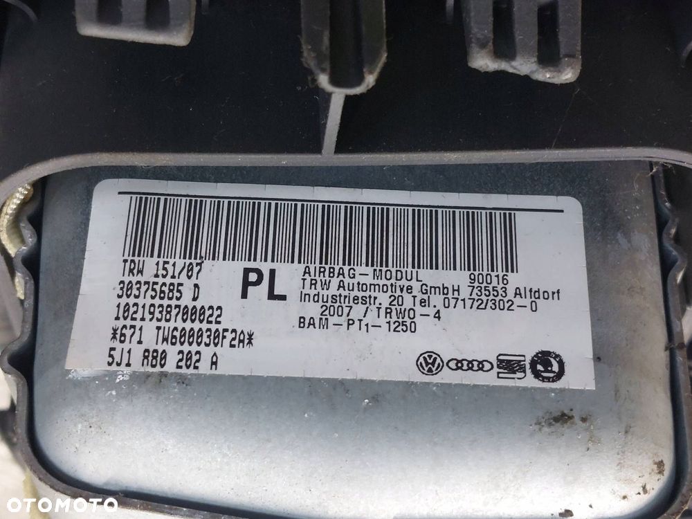 ZESTAW AIRBAG PODUSZKA PASAŻERA MODUŁ PASY SKODA ROOMSTER I 5J1880202A - 5