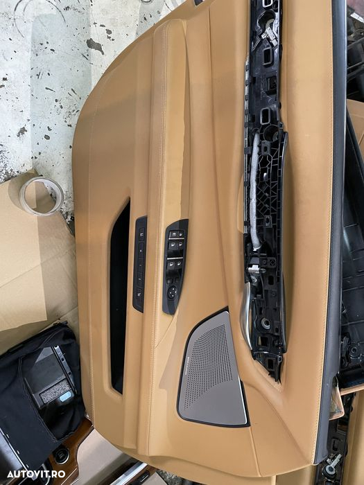 Ornament panou bmw 750xd individual F01 LCI sistem audio amplificator Bang & Oulfsem piele alcantatara cotiera crem coniac trimuri mahon - 4