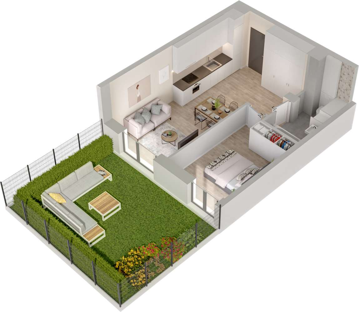 1.M.08 | 41,46 m² | 2 pokoje z ogródkiem | Krzyki- Gaj
