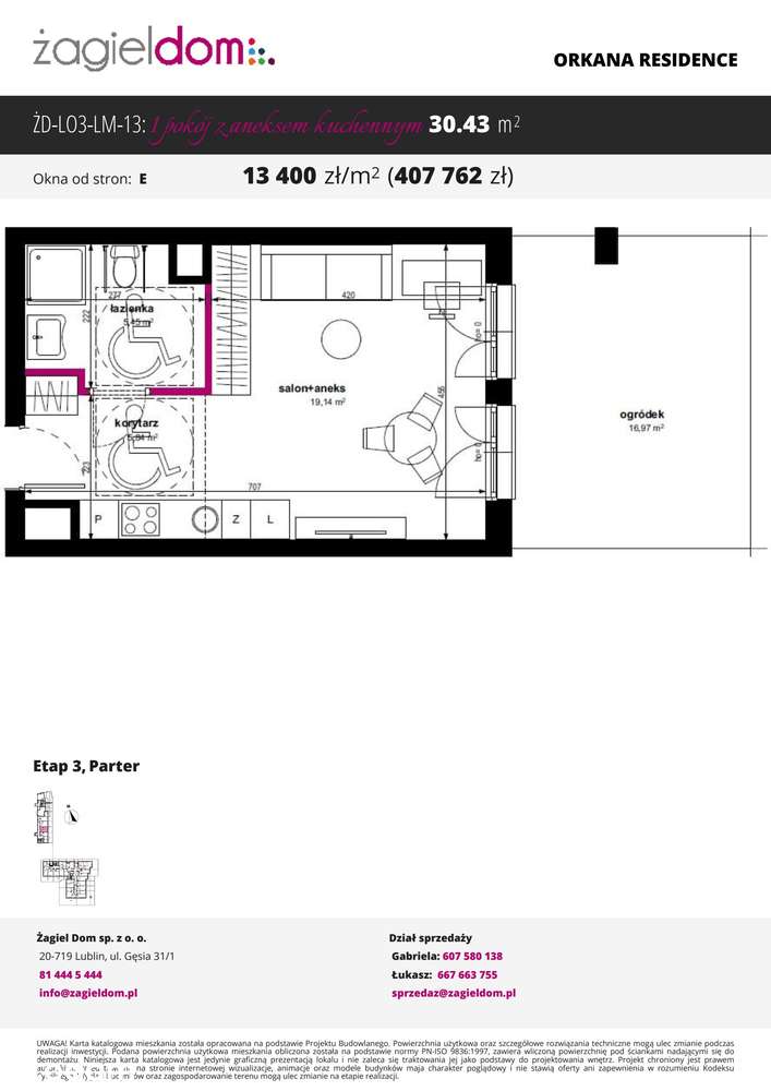 Orkana Residence 3 | mieszkanie 1-pok. nr 13 z ogródkiem