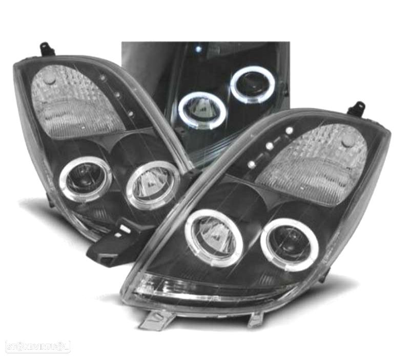 FARÓIS ANGEL EYES CCFL TOYOTA YARIS 06-09 FUNDO PRETO - 1