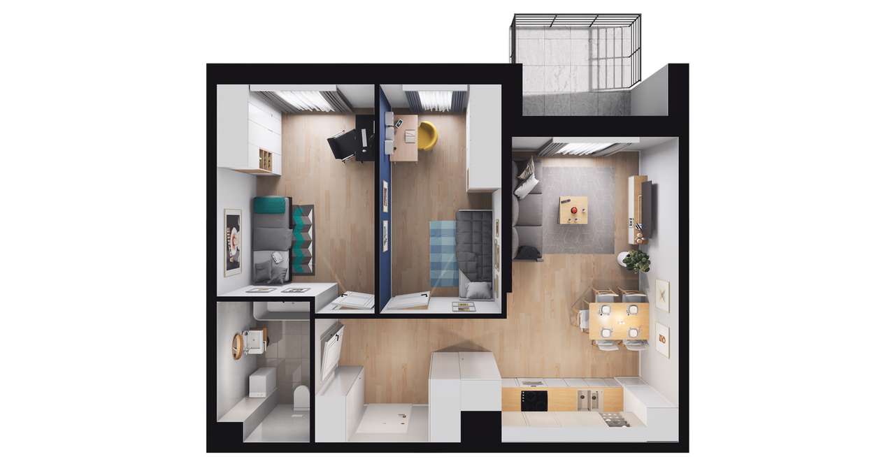 3-pokojowe mieszkanie 51m2 + balkon - Pełny obrazek: 3/9