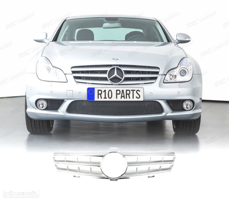 GRELHA FRONTAL SPORT AMG MERCEDES CLS W219 04-10 CROMADA PRATA - 1